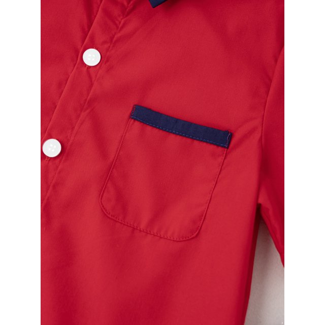 Doomiva Chemise à Manches Courtes pour Garçons Chemises Habillées Formelles Coupe Régulière Uniforme Scolaire Rouge 160