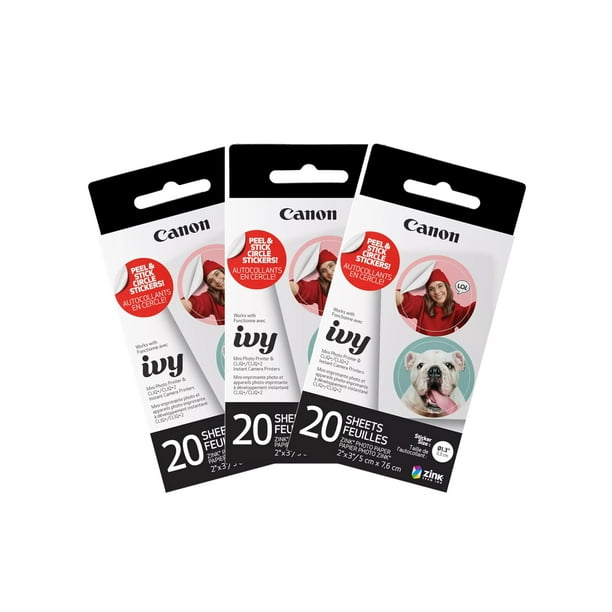Papel adhesivo Canon Ivy Zink, círculo precortado, 20 hojas x 3