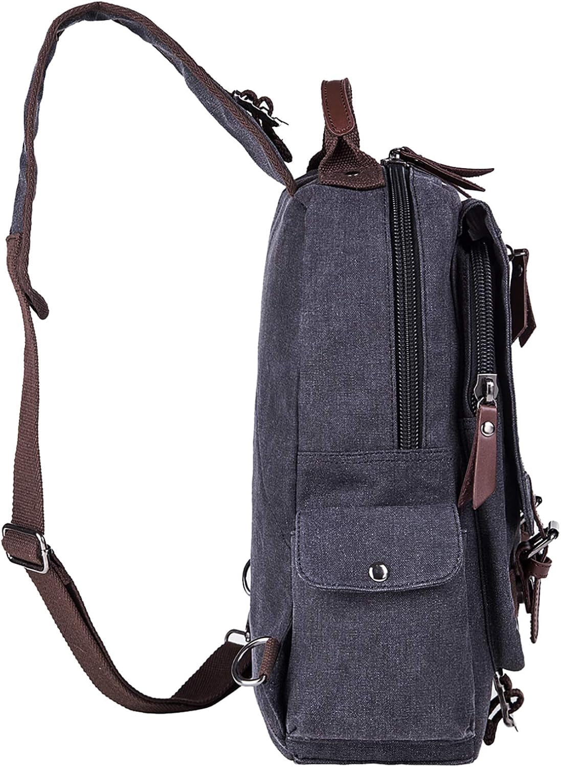 Canvas Cross Body Messenger Bag for Men Women Sling Shouler Backpack Travel Rucksack Black-Large