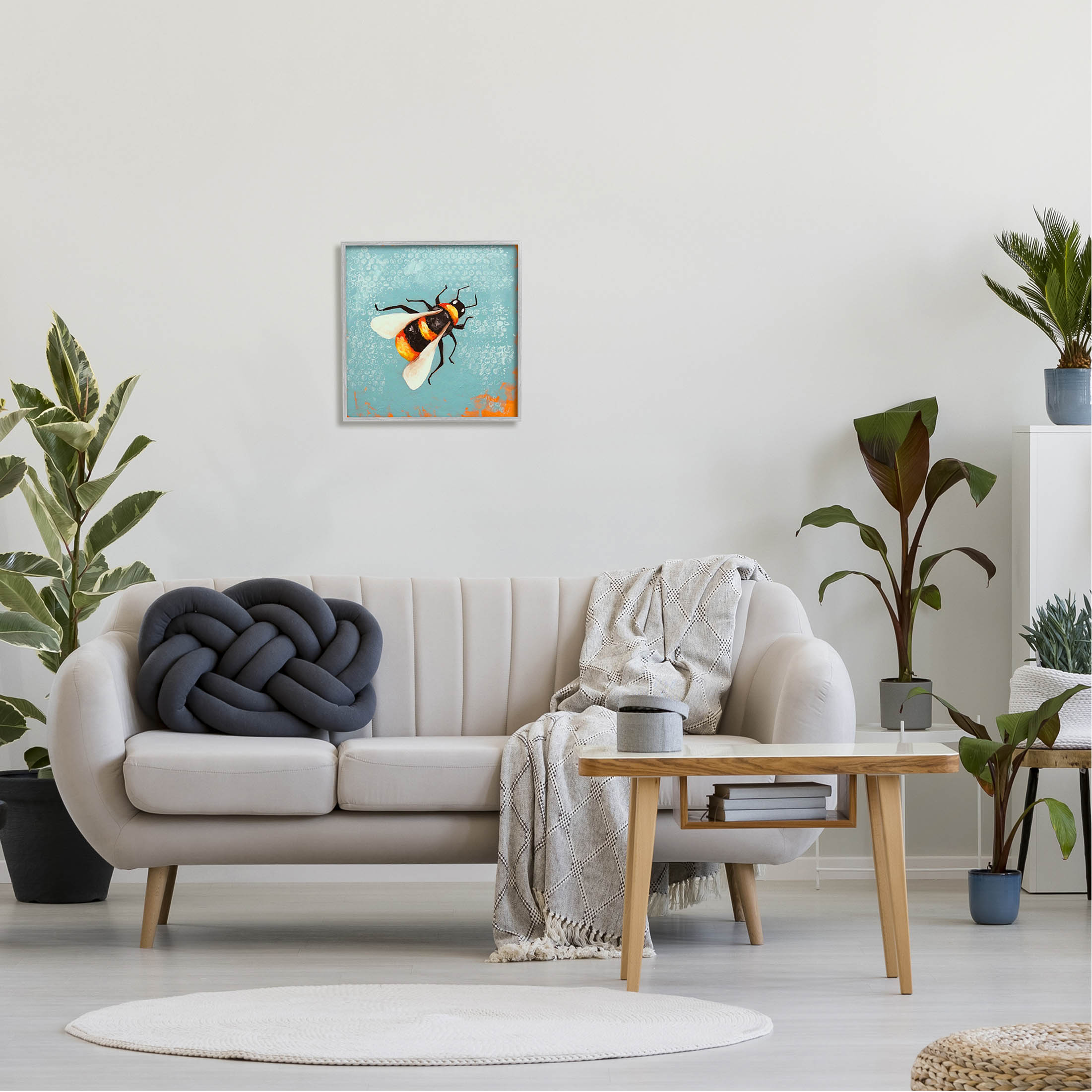 Stupell Industries Bumble Bee Blue Hive Pattern Painting Gray Framed Art Print Wall Art, Design by Lucia Stewart