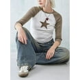 thumbnail image 3 of Arvbitana Women Teen Girls Slim Gothic Cropped Tops Retro Star Patch Print 3/4 Sleeve Pullover Round-Neck Show Navel Grunge Shirts Streetwear for Fall, 3 of 5