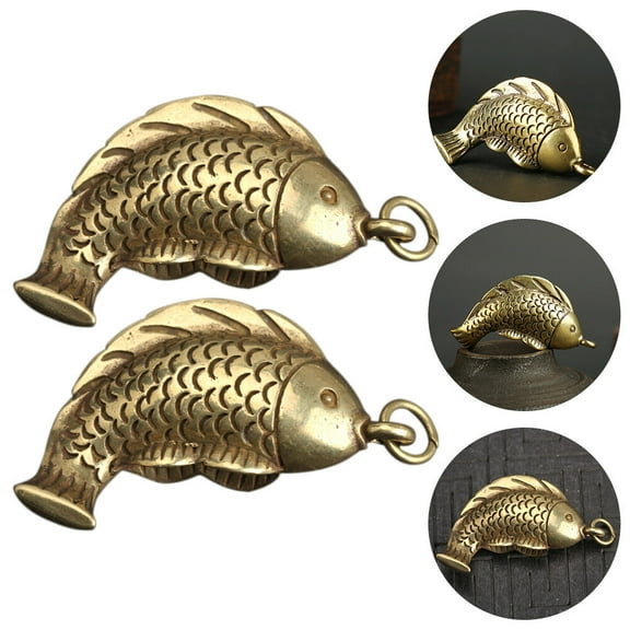 Soimiss 2Pcs Brass Keychain Carp Charm Bag Keychain Accessories Coffee Color DIY Jewelry Charm for Men Women