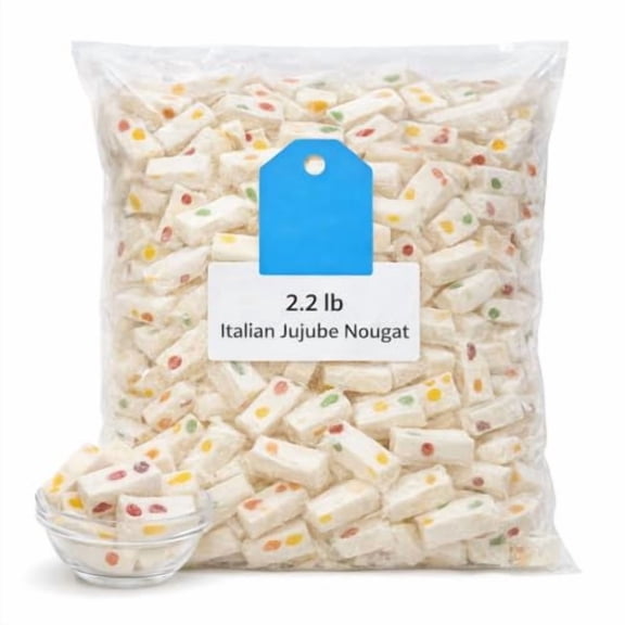 Italian Jujube Nougat Candy, Soft Chewy Fruit Flavors, 2.2 lb Bulk Bag