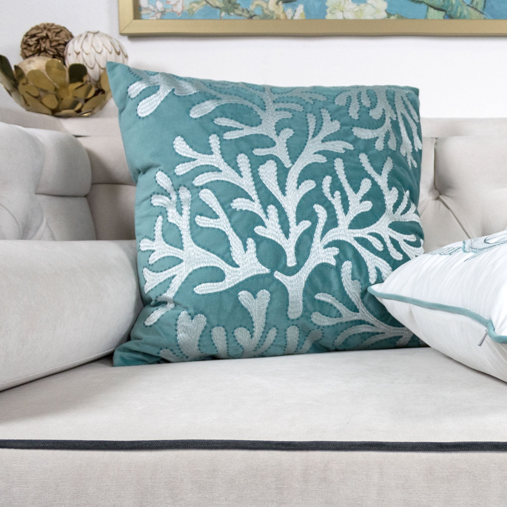 Kara Teal Abstract Polyester 20 in. x 20 in. Throw Pillow