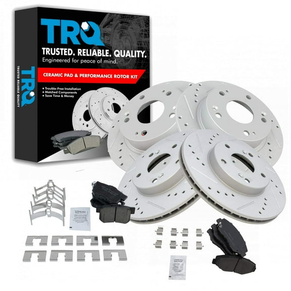 TRQ Front and Rear Performance Brake Pad & Rotor Kit Brake Pads Brake Rotors Set Ceramic Premium G-Coated Fits Select 2003-2007 Honda Accord