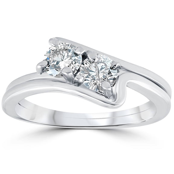 Pompeii 3/4CT Two Stone Diamond Forever Us Engagement Ring Set 10K White Gold (I/J,I1-I2)