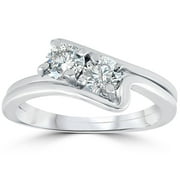 Pompeii 3/4CT Two Stone Diamond Forever Us Engagement Ring Set 10K White Gold (I/J,I1-I2)