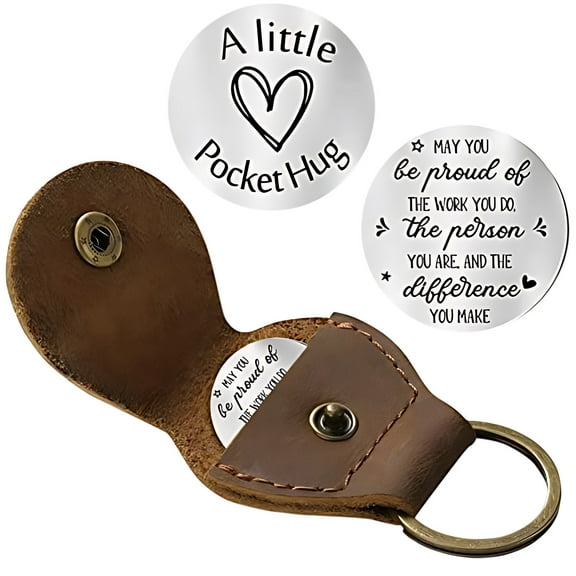 HCBY Stainless Steel Engraved Message Coin in Leather Pouch, Pocket Token for Encouragement & Remembrance, Durable Gift for Family & Friends, Multiple Designs Available(C,1.8"x2.8")