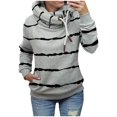 thumbnail image 1 of Mode Femmes Décontracté Manches Longues Imprimé Rayé Sweat à Capuche en Polaire, 1 of 5