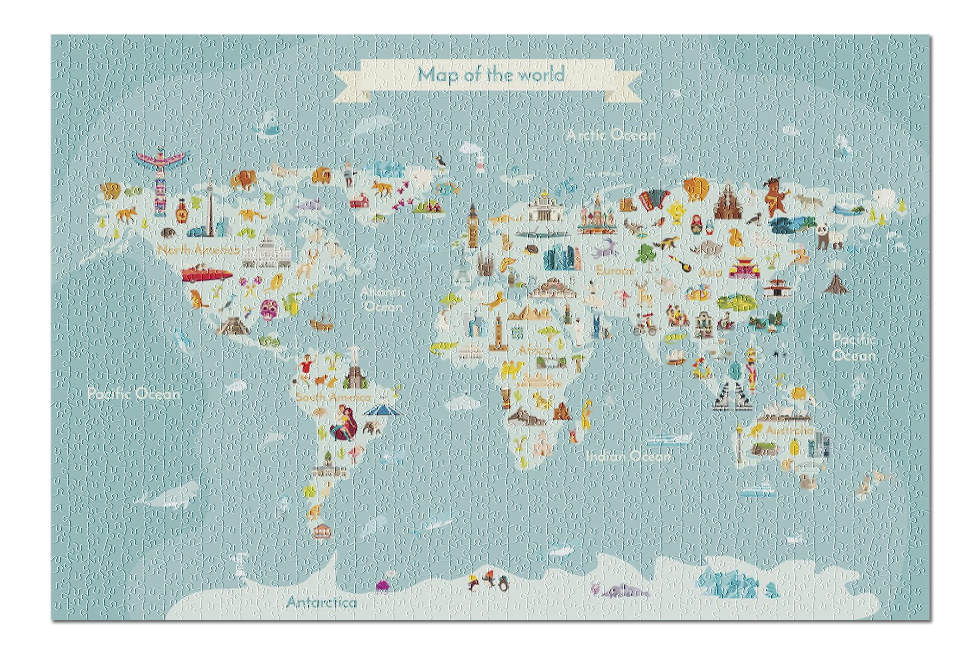 illustration of the world map in blue with colorful
