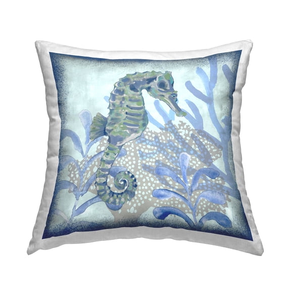 Stupell Industries Blue Coral Seahorse Underwater Printed Throw Pillow Design by Erica Christopher