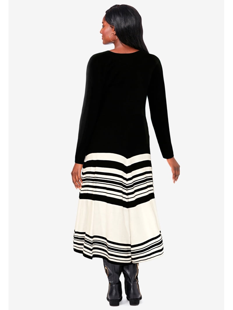 plus size fit and flare sweater dress Apparel Jessica Howard Sweater Dress Jessica Howard Plus Size 3/4 Sleeve  Solid Cable Fit And