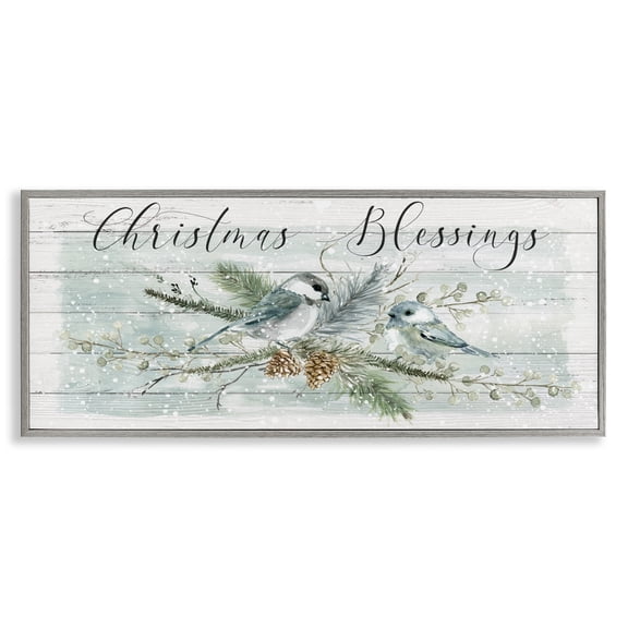 Stupell Industries Cottage Rustic Christmas Blessings Gray Framed Giclee Art, 24 x 10, by Carol Robinson