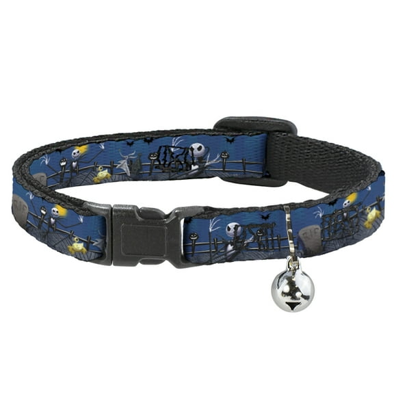 Disney Breakaway Cat Collar With Bell, Plastic Clip, Easy Adjustable, Nightmare Before Christmas Jack Zombie Duck Zero Cemetery, 8.5 to 12 Inches 0.5 Inch Wide