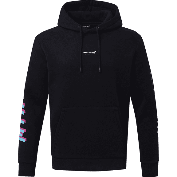 McLaren F1 Men's Miami Neon Logo Hoodie -Black/Vice Blue/Aqua Sky