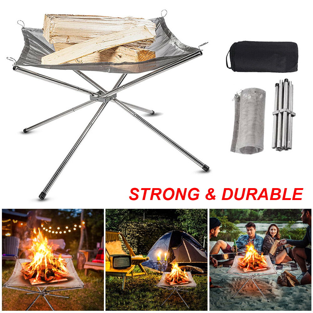 Portable Outdoor Fire Pit Collapsing Steel Mesh Fire Stand Perfect for Camping Backyard Garden