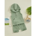 thumbnail image 3 of FEORJGP Toddler Baby Boys Summer Shorts Set Infant 0-3Y Sleeveless Hooded Vest Button Sweatshirt Solid Tops with Elastic Waist Shorts Newborn Loose Casual Outfit, 3 of 9