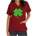 thumbnail image 4 of BiZtdJrK Scrub Tops for Women Short Sleeve Working Uniform with Pocket Summer Casual V Neck Stretchy Holiday T Shirts Funny Graphic Print Tees Red XL Back to School Sales, 4 of 7