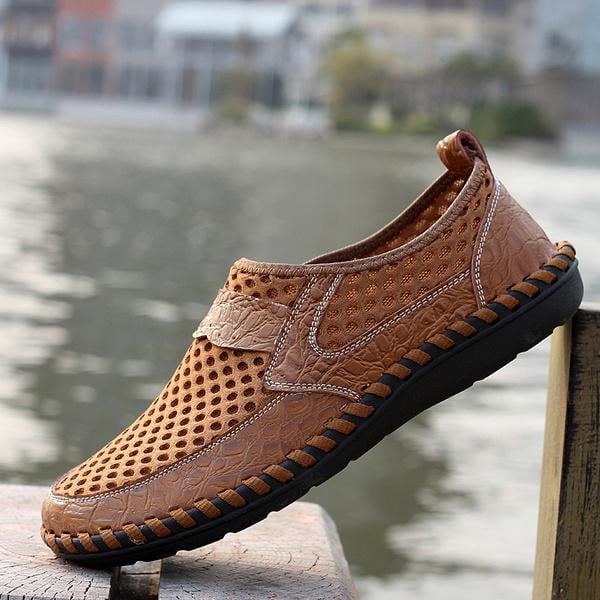 Mens Leather Casual Loafers Breathable Driving Moccasins Slip On Mesh Shoes Size 