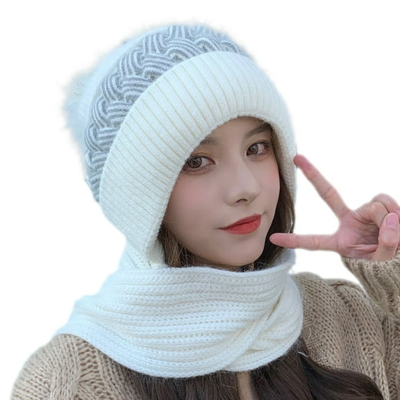 Bibifish Womens One Piece Scarf Hat Solid Color Integrated Windproof Hat Scarf Winter 2 In 1 Scarf Knitted Hooded Scarf For Ladies