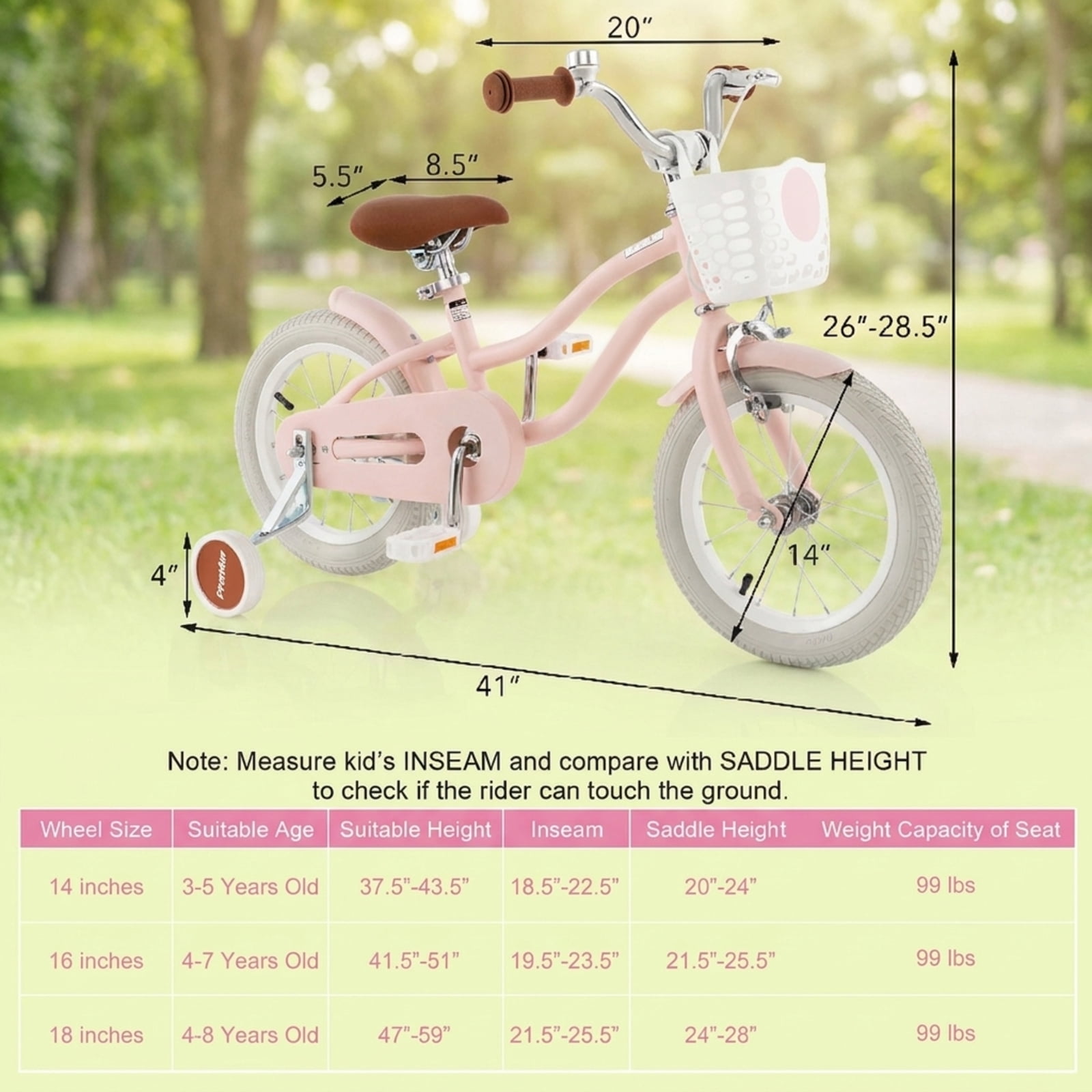 Redsmile Kids Bike 12 Inch with Training Wheels for Boys Girls Ages 3-4 Years, Toddler Bicycle with Adjustable Seat and Carbon Steel Frame, 99 lb Capacity Beginner Bike, Pink