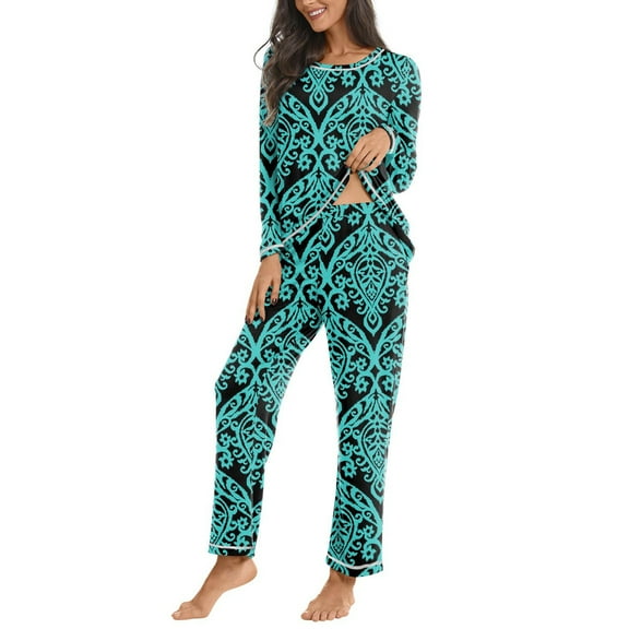 Iyufng Pajama Sets for Women,Loungewear Sets Pajamas,Womens Pajamas Long Sleeve with Pants Casual Print Round Neck Pajama Tops Bottoms,Sleepwear Sets,S-XXL