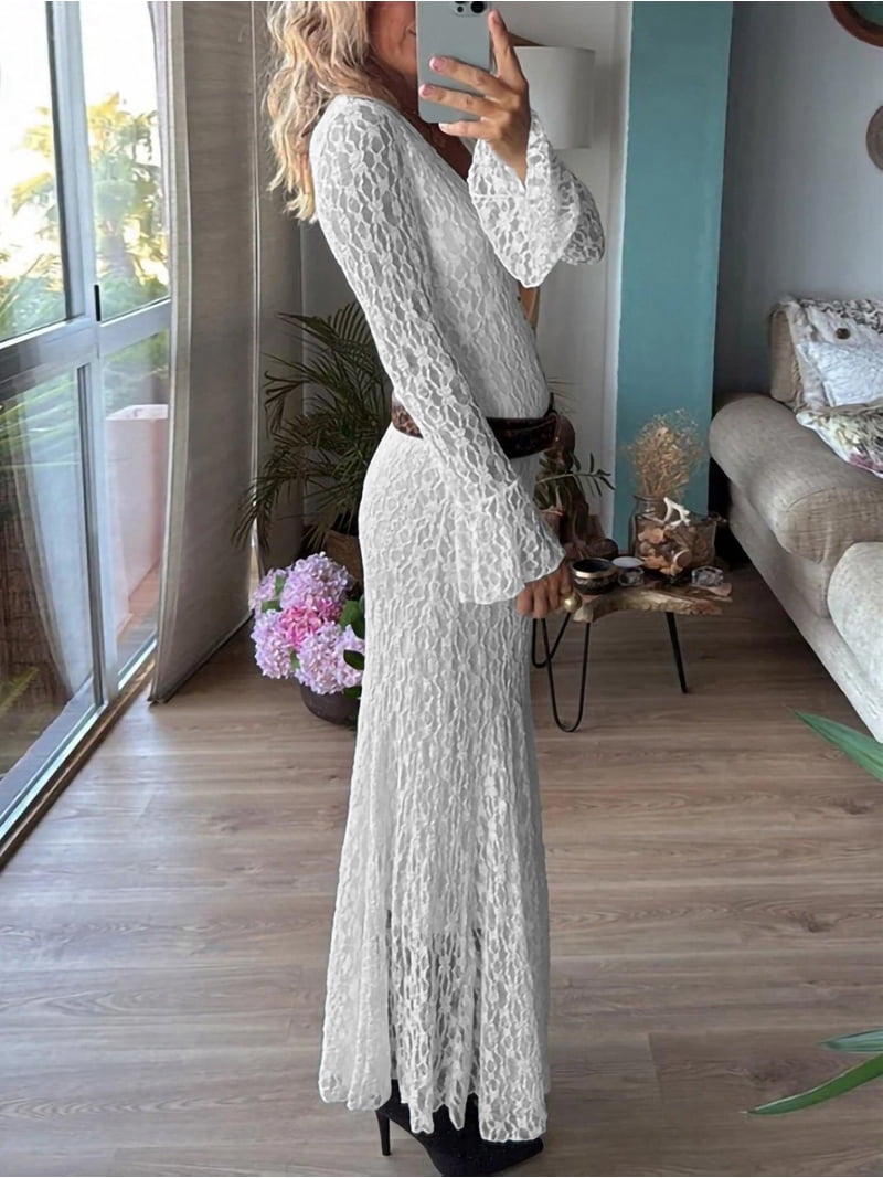 white maxi bodycon dress with sleeves Women'S Long Sleeve Fashion Floral Mermaid Wedding Guest Cocktail Party Dresses M Color:ROUGE