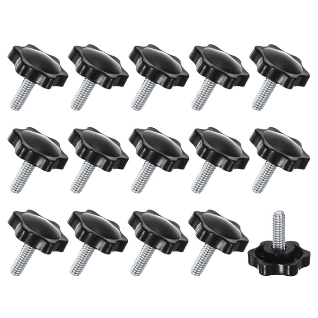 Uxcell 15-Pack Perillas de Sujeción en Forma de Estrella, Tornillos de Apriete Manual de 1/4"x16mm con Mango de 32mm