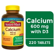 Nature Made Calcium 600 mg with Vitamin D3 Tablets, Dietary Supplement, 220 Count