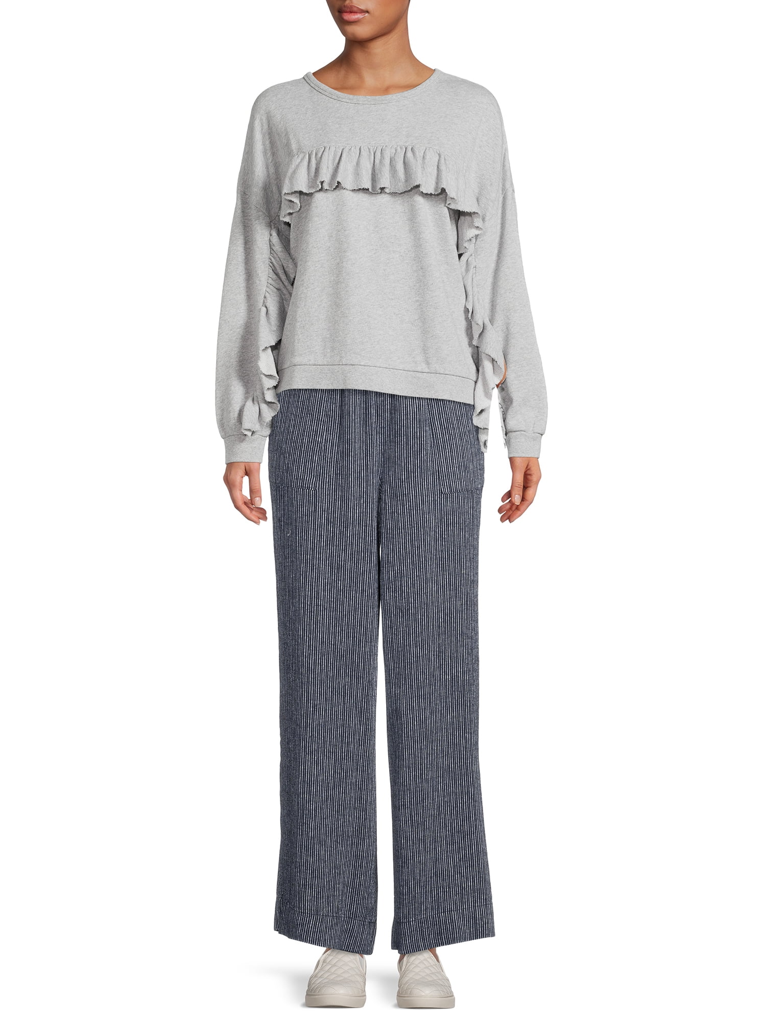 Time and Tru Women's High Rise Wide Leg Full Length Linen Pant