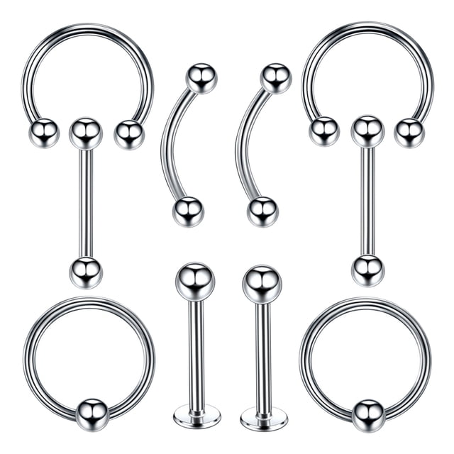 10 Piezas Nariz Labio Lengua Ceja Stud Piercing 16g 10mm 6mm Sunnimix Joyería del cuerpo perforado