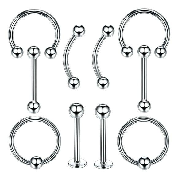 10 Piezas Nariz Labio Lengua Ceja Stud Piercing 16g 10mm 6mm Sunnimix Joyería del cuerpo perforado