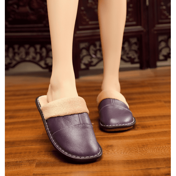 Leather slippers, room furnishings for men and women, leather non slip platform slippers, warm leather slippers (shoe length 26 cm)