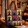thumbnail image 5 of Shadoumai Halloween Quilted Tote Bag for Women, Pumpkin Black Cat Witch Hat Print Large Spacious Handbag, Reusable Shopping Bag, 5 of 6