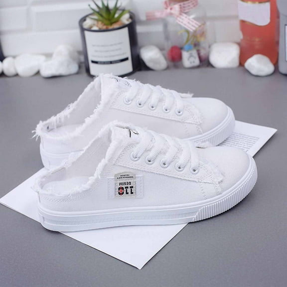 XDDLITP Women Canvas Mules Slip on Sneaker Fashion Comfortable Solid Canvas Slippers Casual Shoes for Women,White 40(US-8)