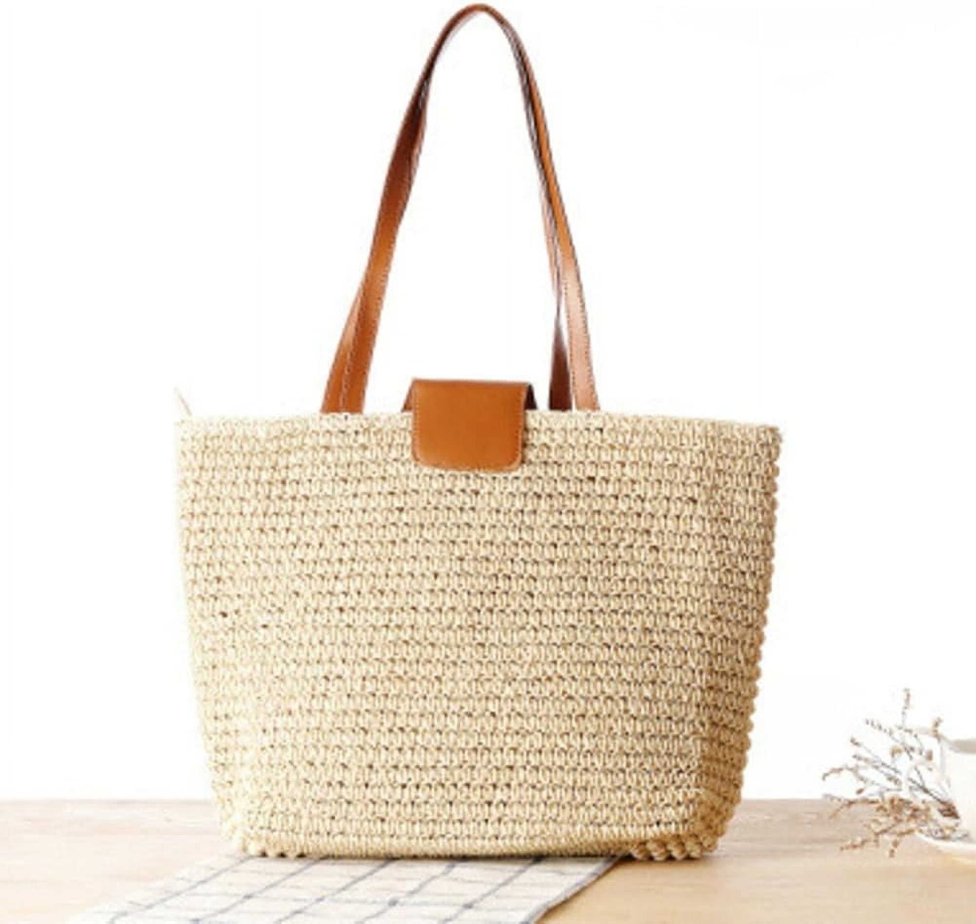 Summer Straw Shoulder Bags for Women Large Woven Tote Purse Casual Beach Vacation Top Handle Handbags with Tassel