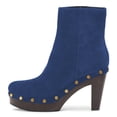 thumbnail image 2 of YDN Women's Rounded Toe Side Zippers Ankle Boots Platform Block High Heels Studded Booties Work Daily Party Shoes Size 4 Blue, 2 of 4