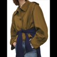 thumbnail image 2 of Chaqueta Plisada de Larga con Cuello y Botones para Mujer, Gabardina Corta Informal para y Otoño. Color Oliva L, 2 of 9