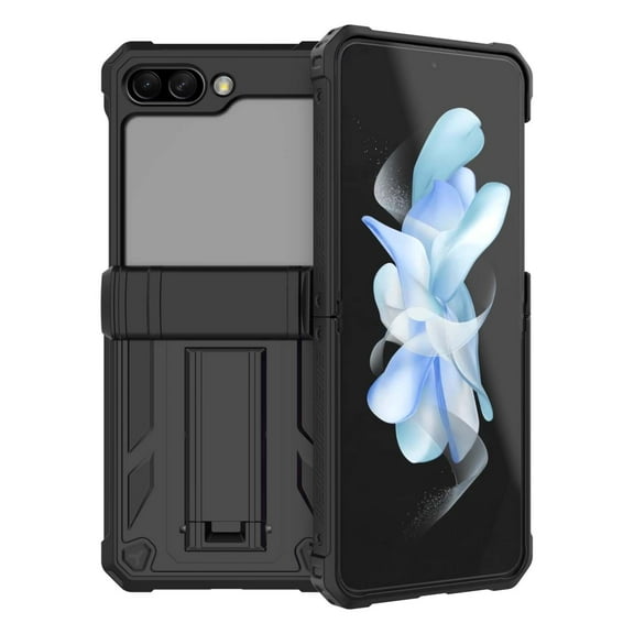 Allytech Phone Case for Samsung Galaxy Z Flip 5, Z Flip5 Cover with Hinge Protection, Hybrid Military Grade Shockproof Kickstand Rugged Case for Samsung Galaxy Z Flip5 - Black
