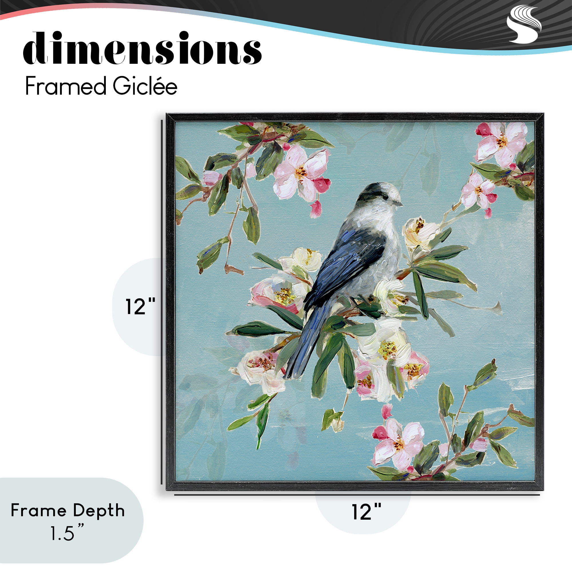 Stupell Industries Pastel Songbird Among Blossoms Black Framed Giclee Art, design by Sally Swatland