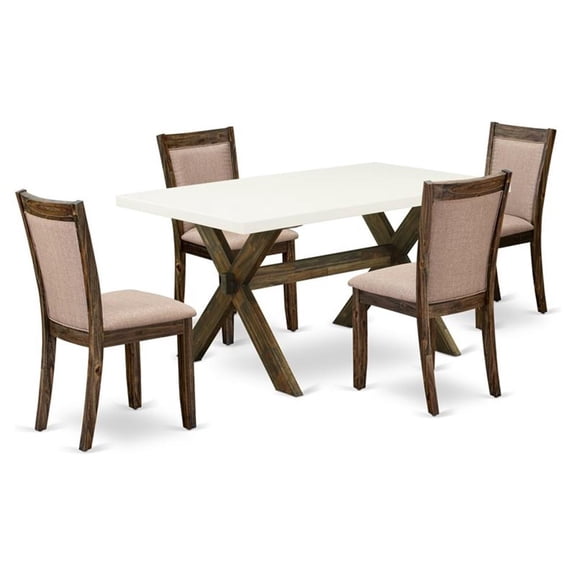 East West Furniture X-Style 5-Piece Wood Dining Set in Dark Khaki Gray/White