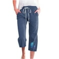 thumbnail image 2 of Sakmal Cotton Linen Capri Pants for Women Wide Leg Cropped Pants Trendy Drawstring Spring Solid Women's Capris 2XL, 2 of 5