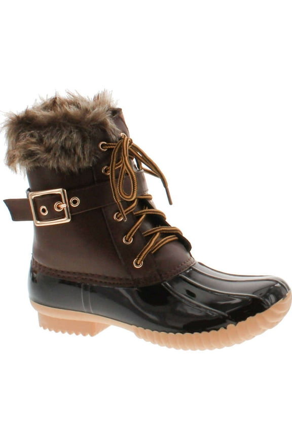 DUCK-01 Women's Chic Lace Up Buckled Duck Waterproof Snow Boots