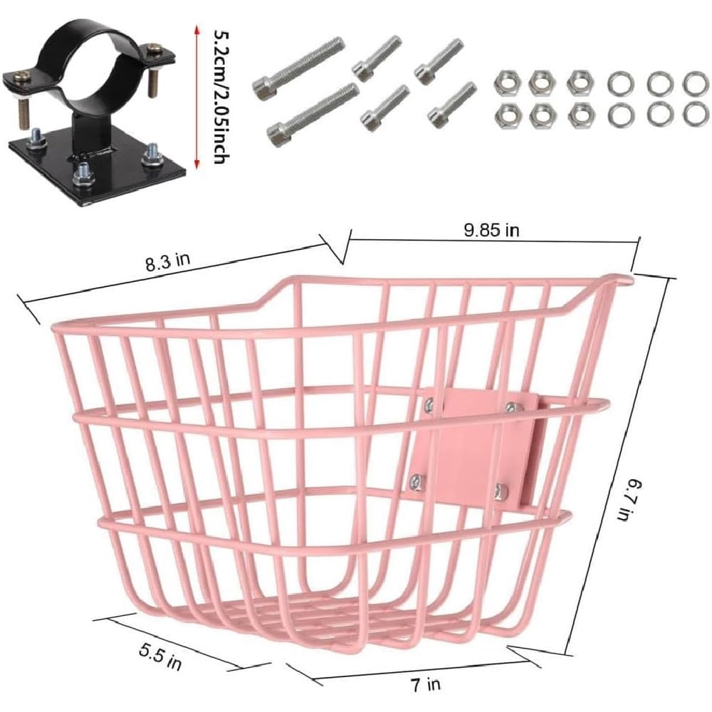 Pink Metal Anti-Sag Front Bicycle Basket for Scooters