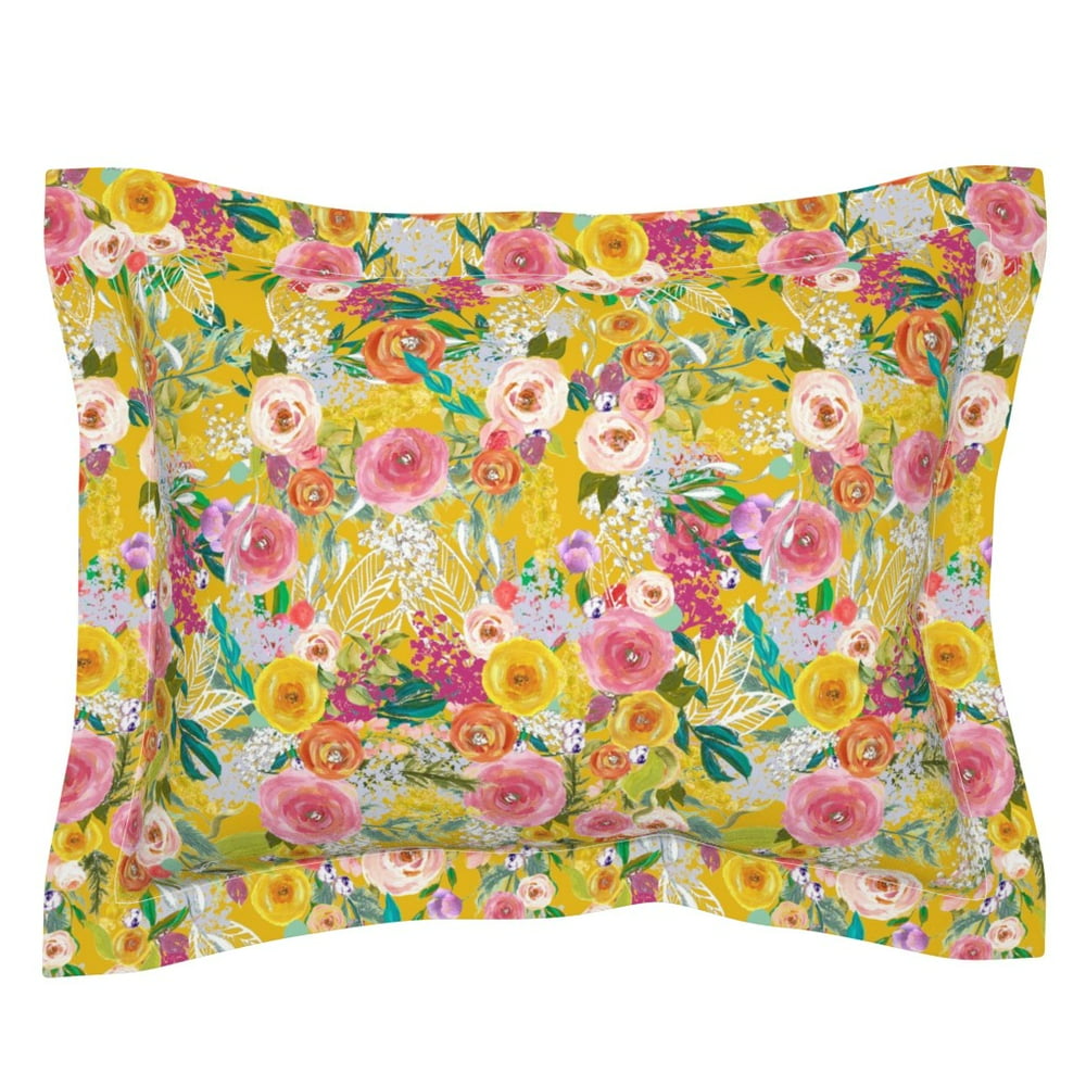 Mustard Yellow Floral Boho Flowers Fall Autumn Colors Pillow Sham by