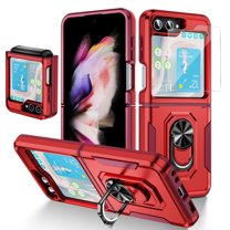 Decase for Samsung Galaxy Z Flip 5 Case with Back Small Screen Protector   Hinge Protection   Finger Ring Metal Stand, Heavy Duty Shockproof Rugged Cover for Samsung Galaxy Z Flip5,Red