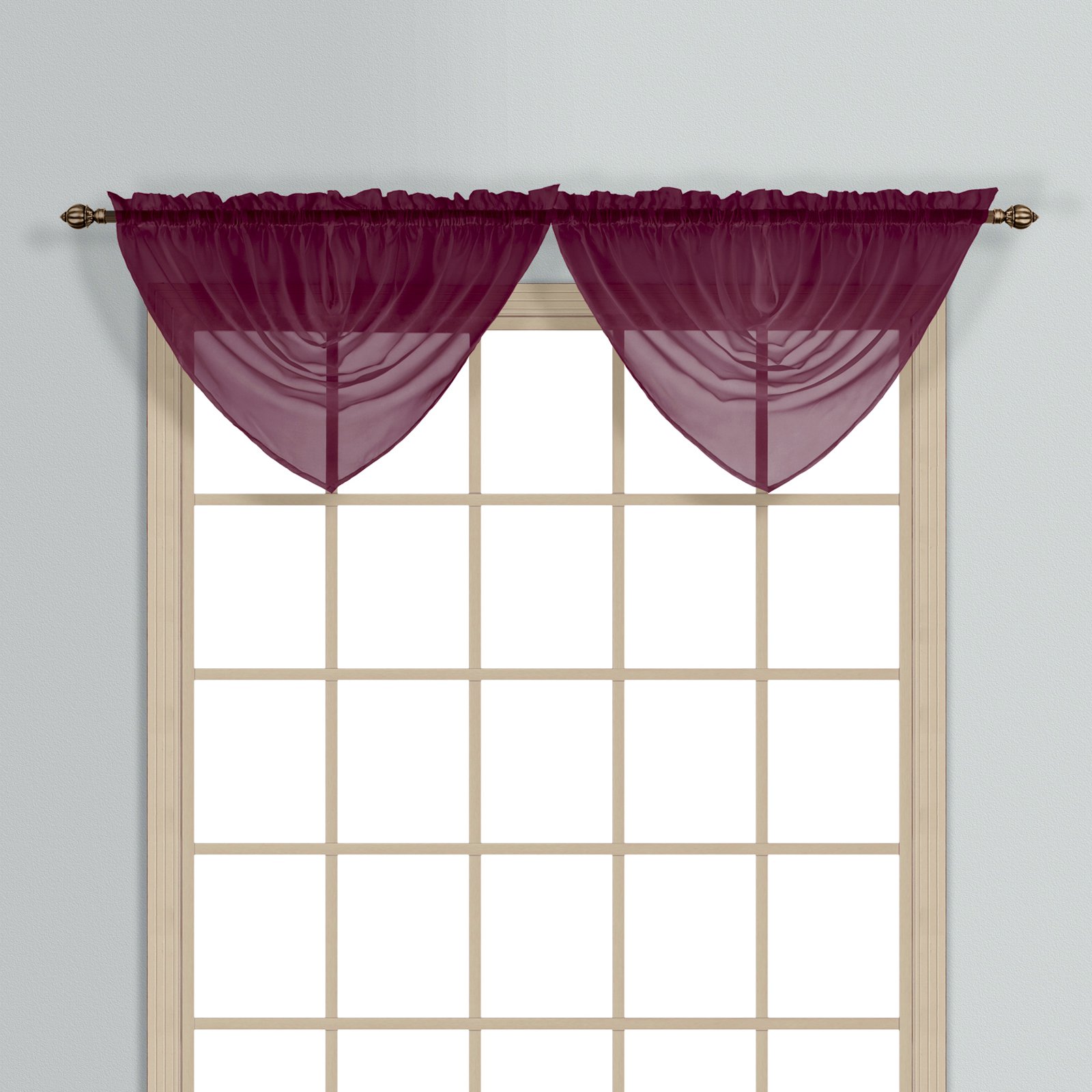 MONTE CARLO 60" X 34" WINDOW CURTAIN WATERFALL VALANCE BURGUNDY