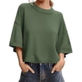 thumbnail image 4 of Short Sleeved Solid Color Women Casual Crewneck Knit Crop Sweater Tops, 4 of 5