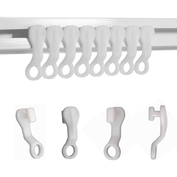Curtain Glider Hooks White Plastic Curtain Hook, Pack of 50