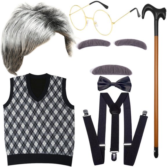 XUELUO Toddler Boys Casual Outfit Sets Sleeveless Tops Performance Sweater Vest Glasses Beard Eyebrows Bow Tie 8Pcs Outfits Set Clothing Activewear